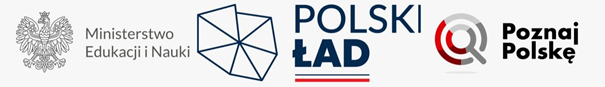 Logo Ministerstwa Edukacji i Nauki, logo Polskiego Ładu, logo programu Poznaj Polskę.