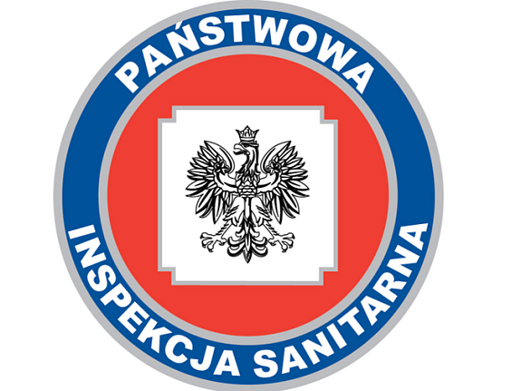 Logo Państwowej Inspekcji Sanitarnej - Orzełek na niebiesko - czerwonym tle